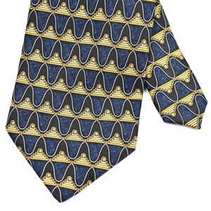 Valentino Necktie Men OS Blue Gold Geometric Silk Cravatte Italy Formal Business